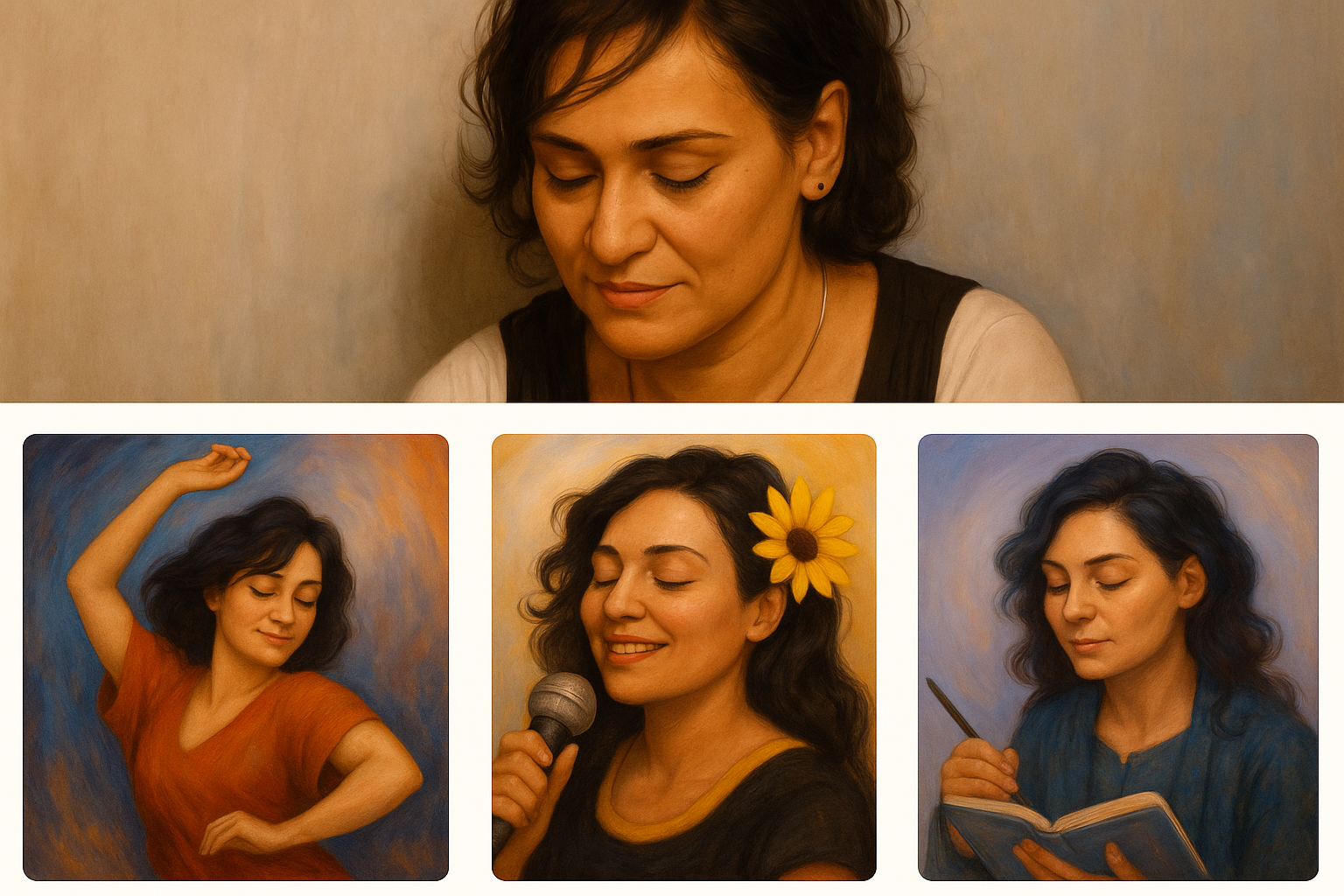 Cristiane criando, dançando, cantando